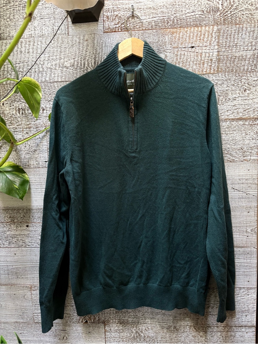 Eddie Bauer | Men's Dark Teal Knit Quarter 1/4-Zip Pullover Sweater - Tall L TL